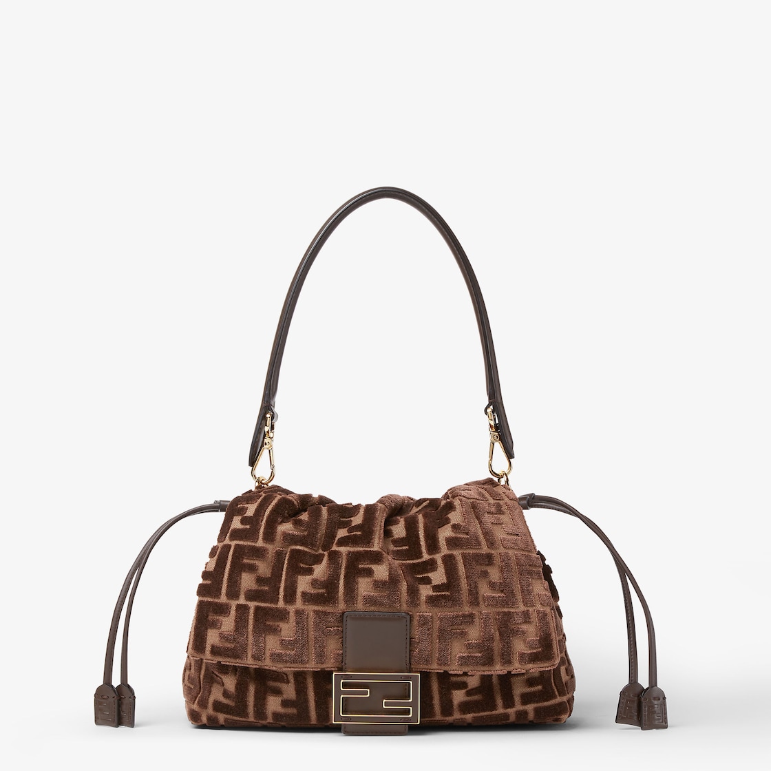 FENDI Mamma Baguette Medium Dark brown jacquard FF velvet bag - Image 1